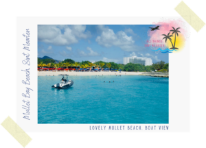 Photo of the stunning Mullet Bay Beach in Sint Maarten, taken from a boat on All Things Sint Maarten